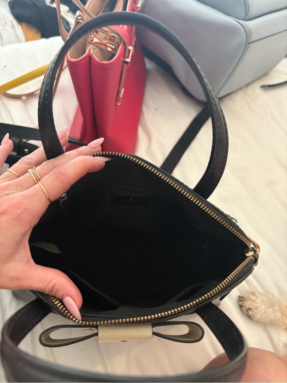 Kate Spade Black structured Pebbled Leather Bow Top Handle Tote Bag - Picture 5 of 5